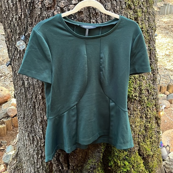 NWT BCBGMaxAzria Dark Green Peplum Layered Fitted Short Sleeve Top - Picture 1 of 12